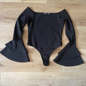 Nasty Gal Flare Sleeve Black Bodysuit